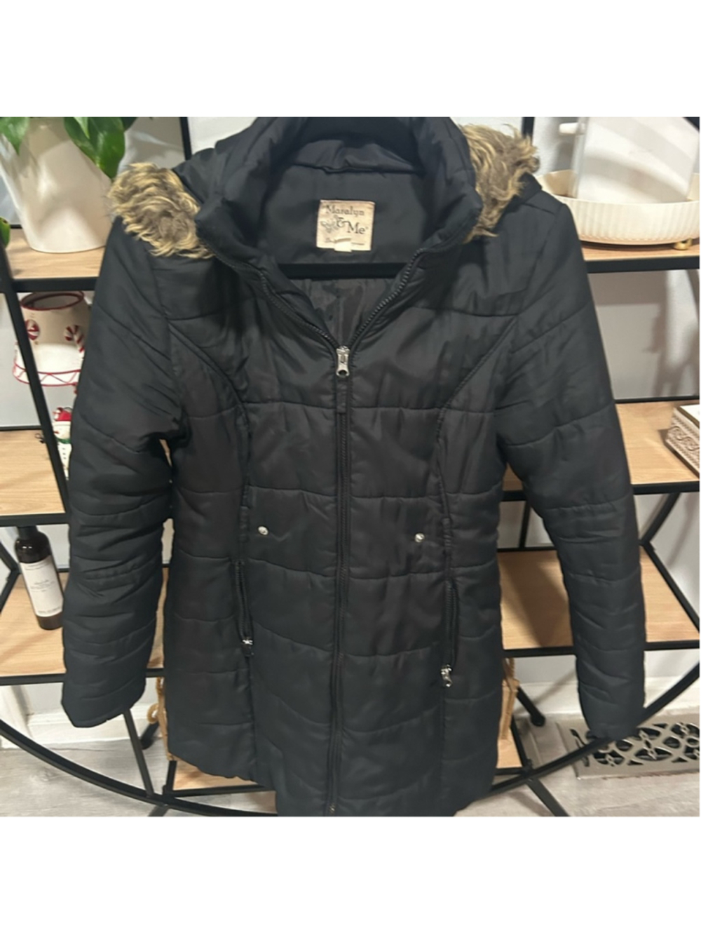 Maralyn & Me Black Puffer Coat with Faux Fur Hood